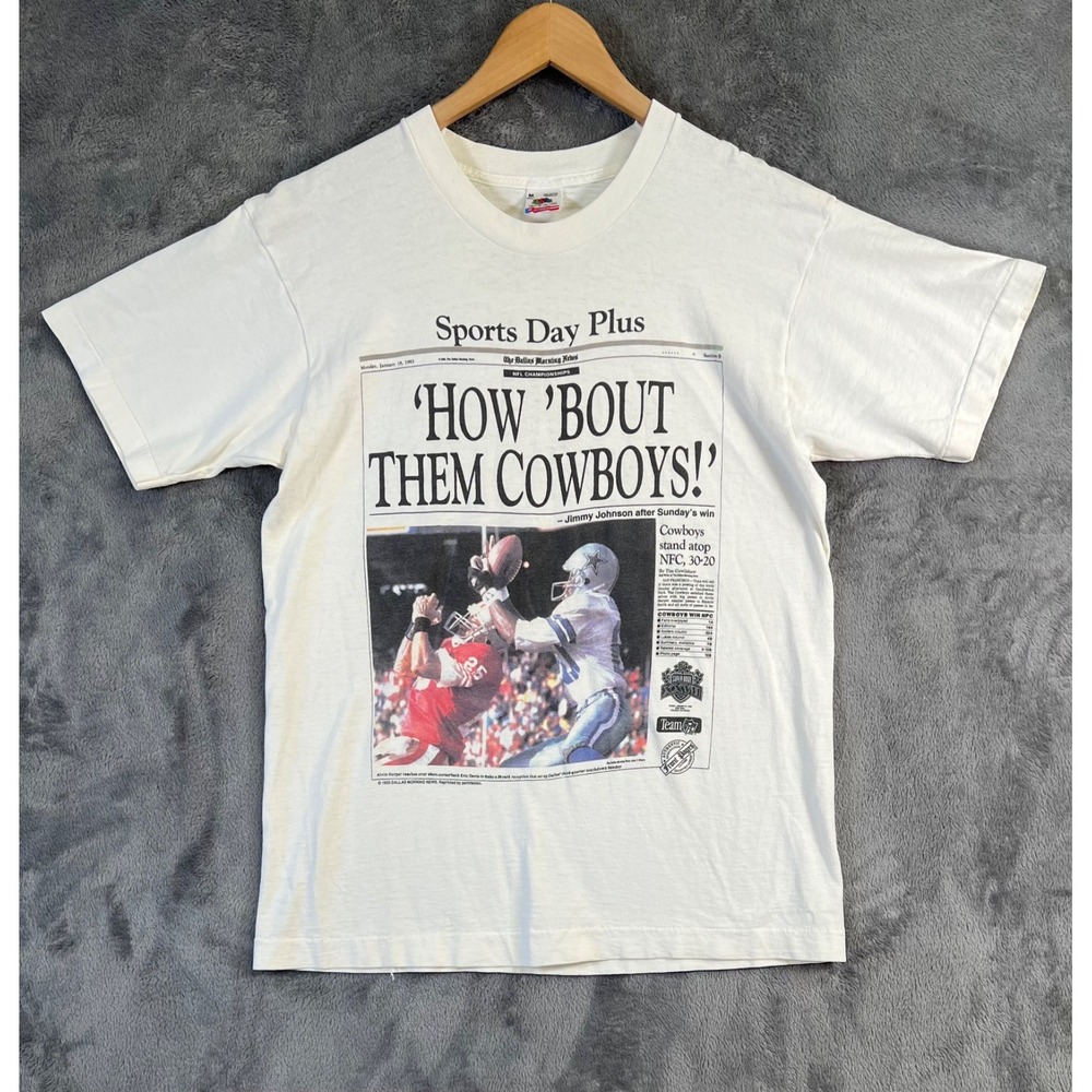 Vintage Cowboys T Shirt Mens Medium 1993 Single Stich Newspaper Graphic